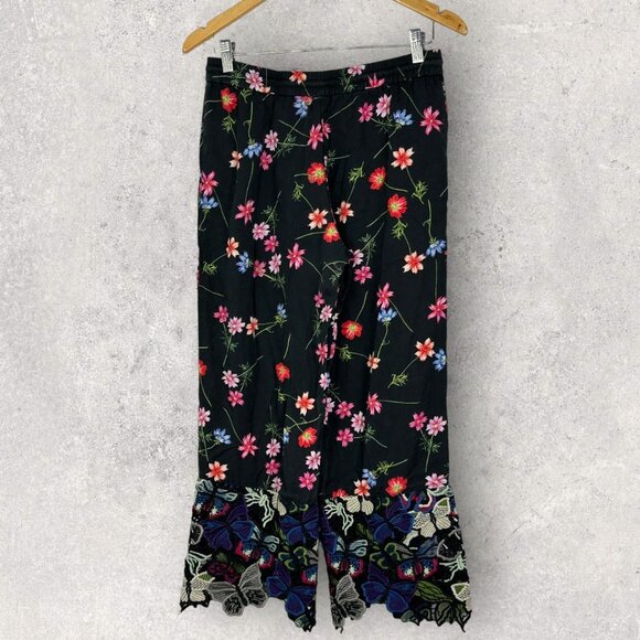 French Connection Wide Leg Crochet Floral Boho Pants Lyocell Lace Mix Trousers 2 - Picture 6 of 15